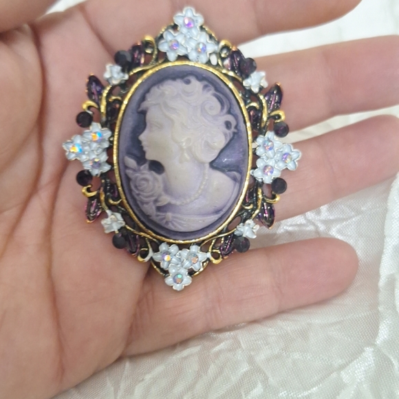 VTG Purple 2 in 1 Victorian Style CAMEO Brooch/ Pendant - Picture 6 of 8